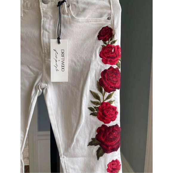Free People x Driftwood Farrah Embroidered Flare Jeans Size 27 White - Picture 6 of 6